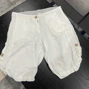 Poetry 100% Linen White Shorts Size 10 Roll Up Length Pocket
